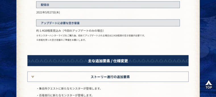 カプコン|モンハンライズの更新データ
